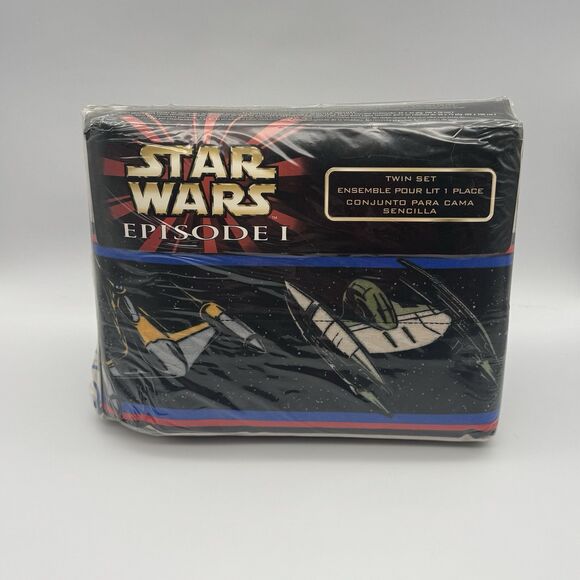 Star Wars 3 PC Twin Sheet Set Episode 1 Phantom Menace Naboo Starfighter Vintage - Picture 1 of 6